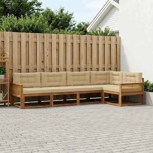 Комплект дивани за открито 5 pcs Натурален и Бежов