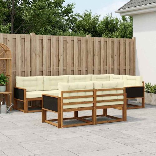 Комплект дивани за открито 7 pcs Натурален и Крема