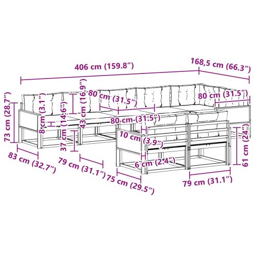Комплект дивани за открито 8 pcs Натурален и Крема