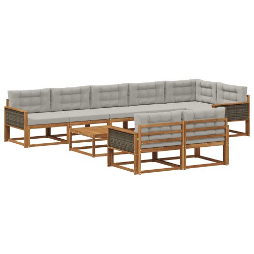 Комплект дивани за открито 9 pcs Естествено и светлосиво