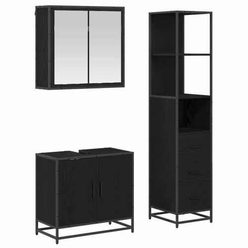 Комплект мебели за баня с рафт 3 pcs Черния дъб Инженерно дърво