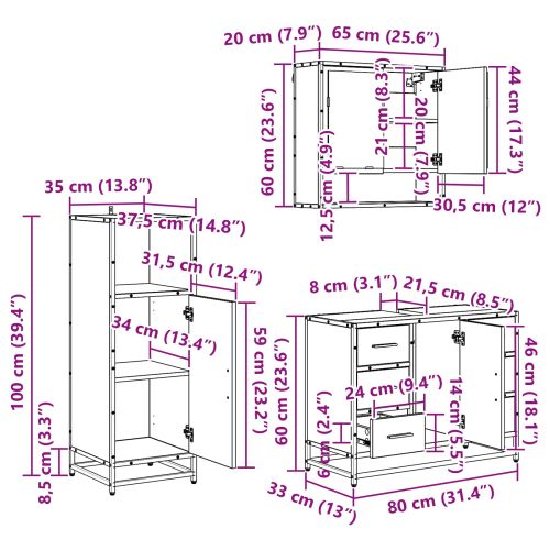 Комплект мебели за баня с чекмедже 3 pcs Дъб Инженерно дърво