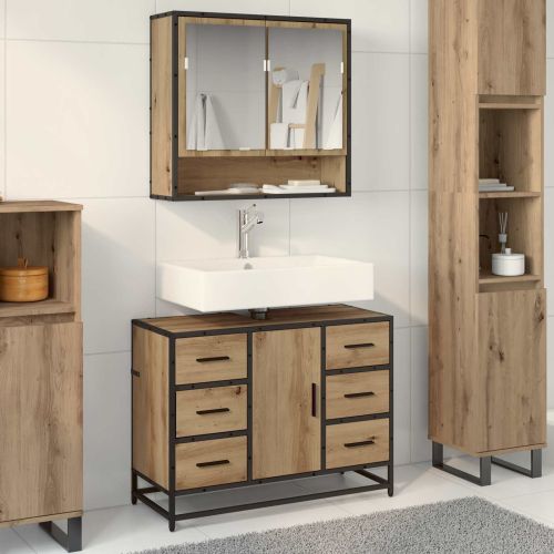 Комплект мебели за баня с чекмедже 2 pcs Дъб Инженерно дърво
