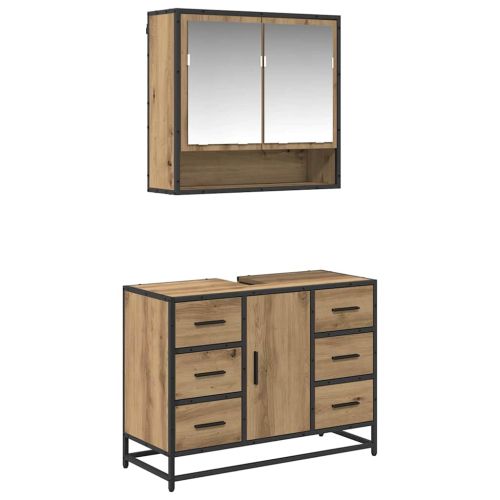 Комплект мебели за баня с чекмедже 2 pcs Дъб Инженерно дърво