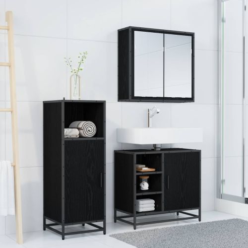 Комплект мебели за баня с рафт 3 pcs Черния дъб Инженерно дърво