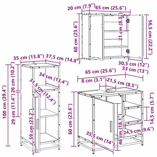 Комплект мебели за баня с рафт 3 pcs Черния дъб Инженерно дърво