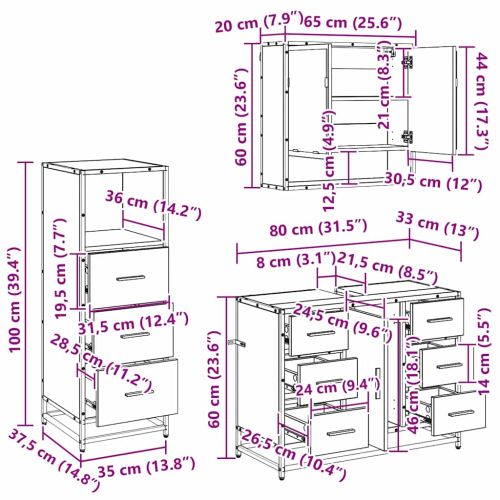 Комплект мебели за баня с чекмедже 3 pcs Дъб Инженерно дърво