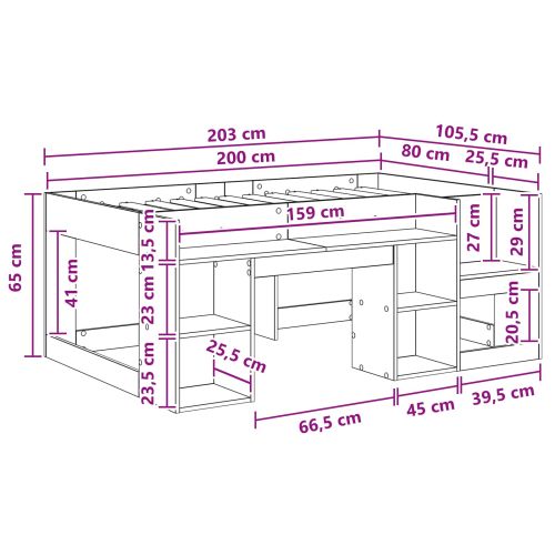 Леглово рамо с хранилище Бетонно сиво 80 x 200 cm