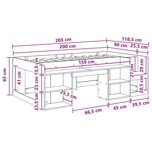 Леглово рамо с хранилище Старо дърво 90 x 200 cm