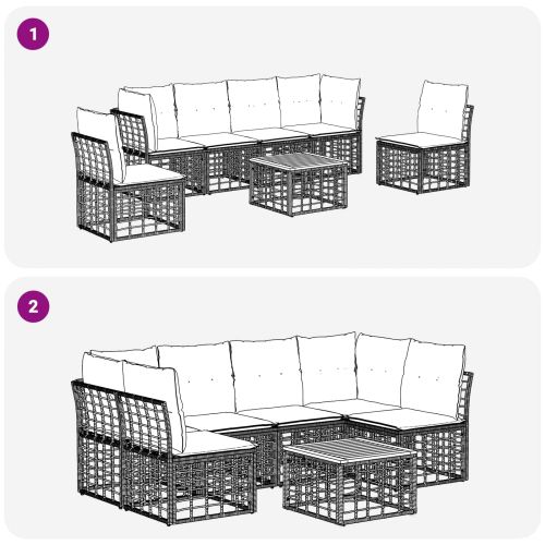 Комплект дивани за открито 7 pcs Черно и тъмно сиво Полиестер