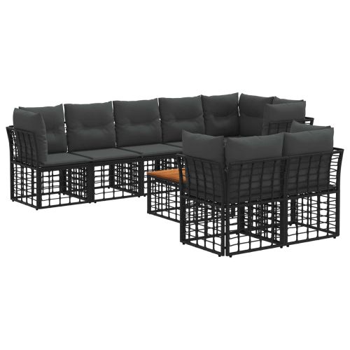 Комплект дивани за открито 9 pcs Черно и тъмно сиво Полиестер