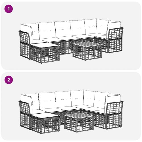 Комплект дивани за открито 8 pcs Черно и тъмно сиво Полиестер