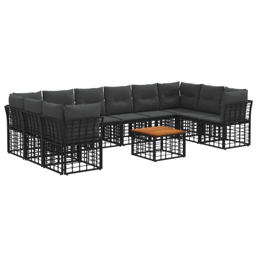 Комплект дивани за открито 11 pcs Черно и тъмно сиво Полиестер