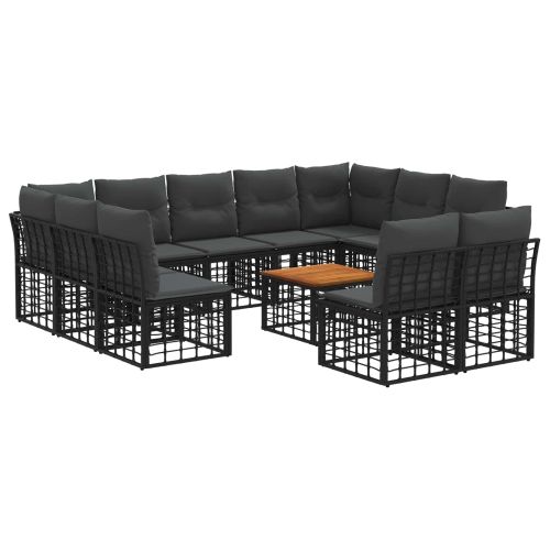 Комплект дивани за открито 12 pcs Черно и тъмно сиво Полиестер