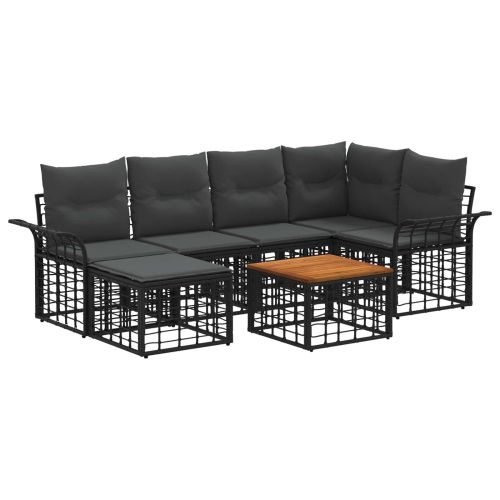 Комплект дивани за открито 7 pcs Черно и тъмно сиво Полиестер