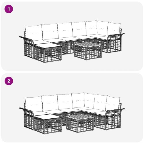 Комплект дивани за открито 8 pcs Черно и тъмно сиво Полиестер