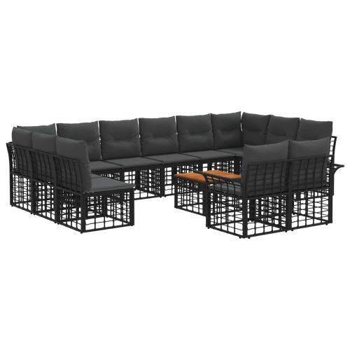 Комплект дивани за открито 13 pcs Черно и тъмно сиво Полиестер
