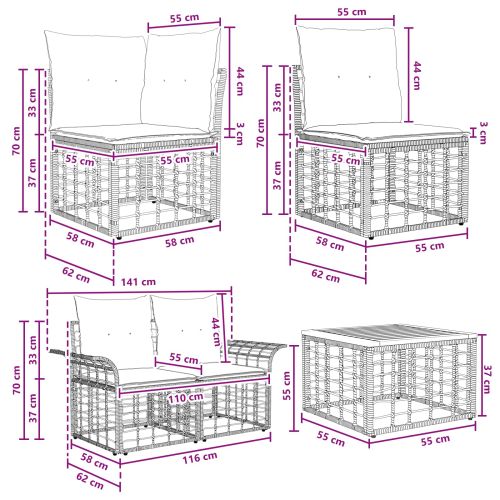 Комплект дивани за открито 13 pcs Черно и тъмно сиво Полиестер