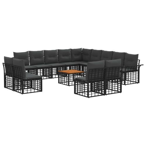 Комплект дивани за открито 14 pcs Черно и тъмно сиво Полиестер