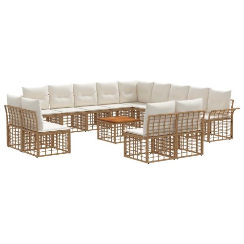 Комплект дивани за открито 14 pcs Естествено и кремаво бяло