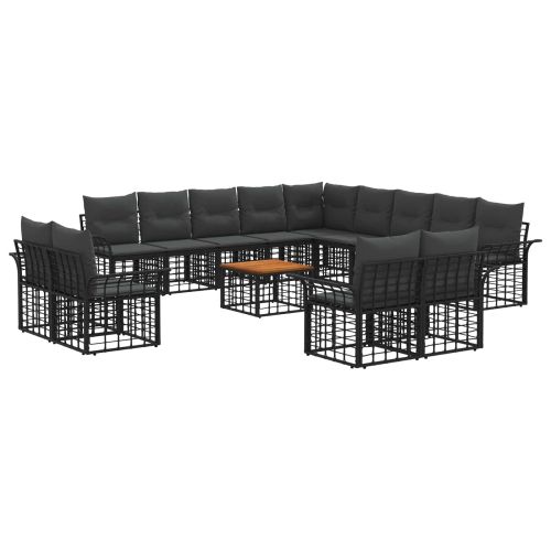 Комплект дивани за открито 14 pcs Черно и тъмно сиво Полиестер
