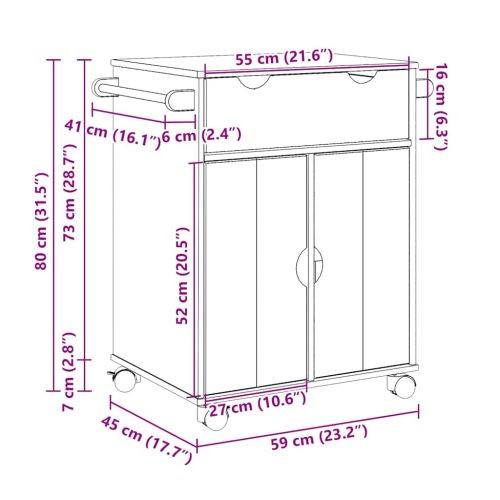 Кухненска количка OTTA 59x45x80 см борово дърво масив
