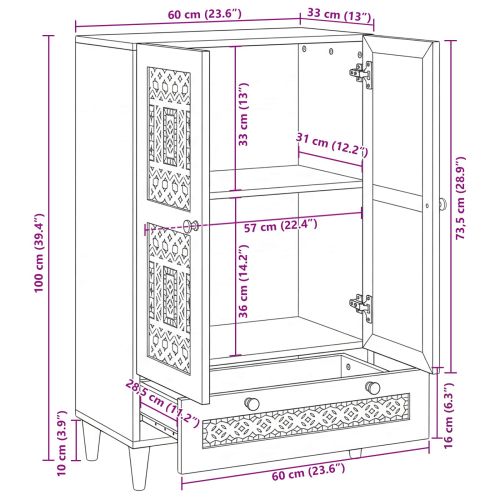 Висок шкаф Бяло 60 x 33 x 100 см мангово дърво масив