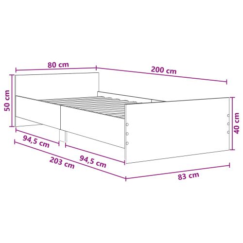 Леглова рамка с табла Опушен дъб 80 x 200 cm