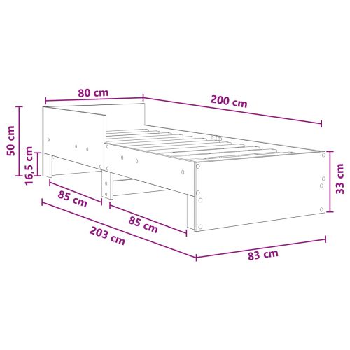 Леглова рамка с табла Опушен дъб 80 x 200 cm
