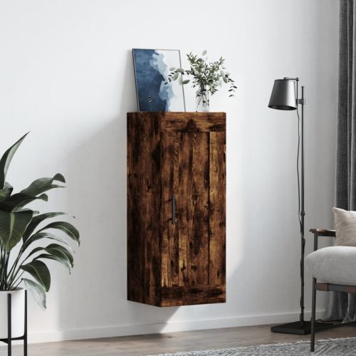 Стенен шкаф опушен дъб 34,5x34x90 см инженерно дърво