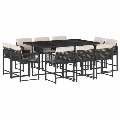 Градински комплект с възглавници 11 части полиратан черен