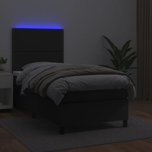 Боксспринг легло с матрак и LED черно 80x200 см изкуствена кожа