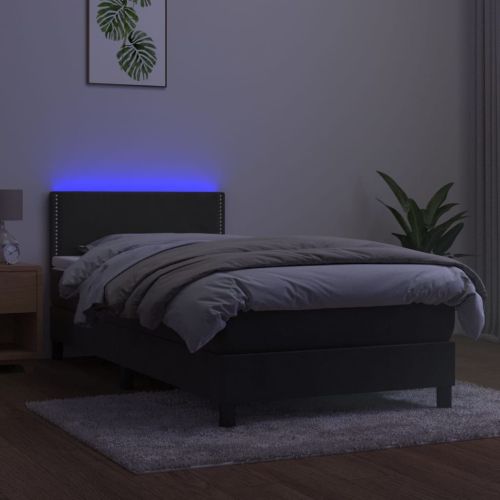 Боксспринг легло с матрак и LED, тъмносиво, 80x200 см, кадифе