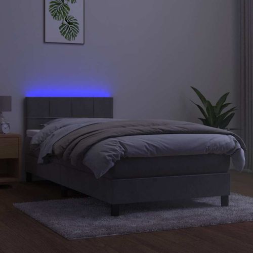Боксспринг легло с матрак и LED, светлосиво, 80x200 см, кадифе