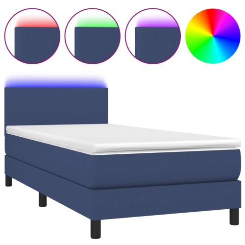 Боксспринг легло с матрак и LED, синя, 90x190 см, плат