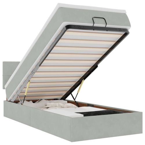 Османска легло с матрак и LED, светлосиво, 80x200 см, кадифе