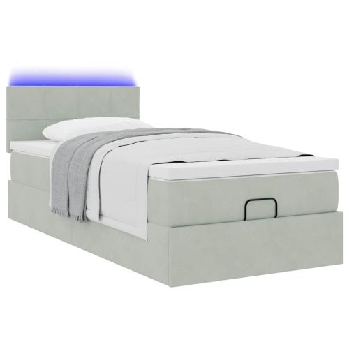 Османска легло с матрак и LED, светлосиво, 80x200 см, кадифе
