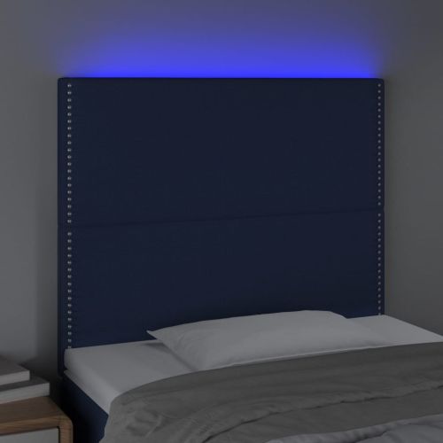 LED горна табла за легло, синя, 80x5x118/128 см, плат