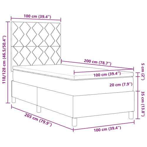Легло с пружинирана основа с матрак Таупе 100 x 200 cm текстил