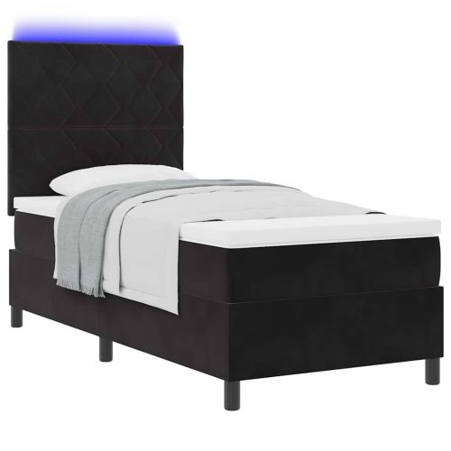 LED кутия за пружини с легло с матрак Черен 90 x 190 cm Кадифе