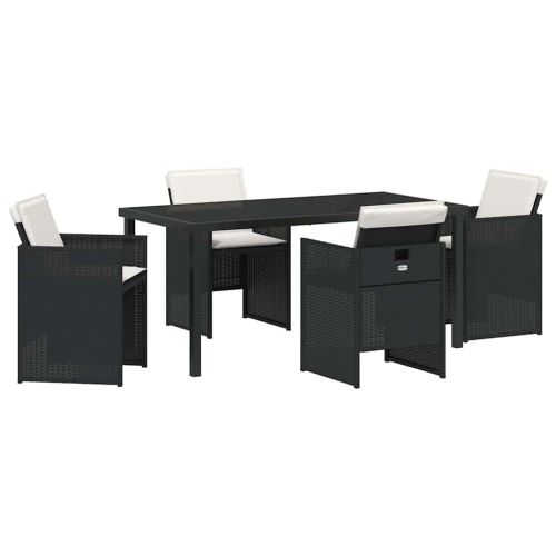 Комплект за хранене в градината 5 pcs Черно полиратан