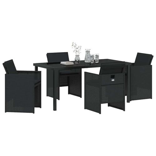 Комплект за хранене в градината 5 pcs Черно полиратан