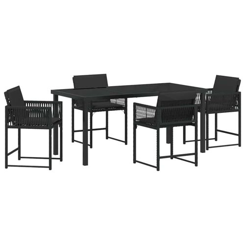 Комплект за хранене в градината 5 pcs Черно полиратан