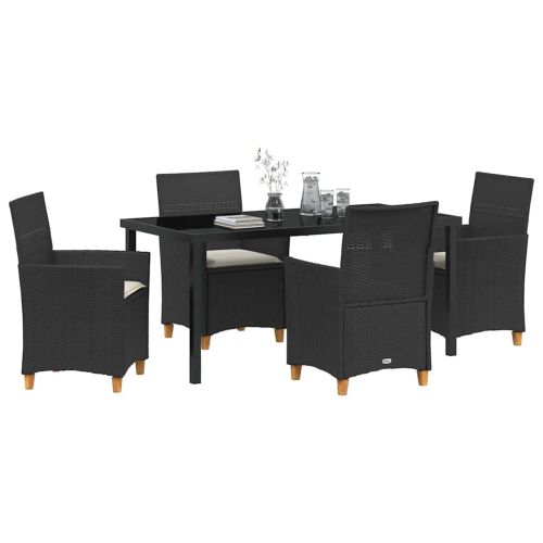 Комплект за хранене в градината 5 pcs Черно полиратан