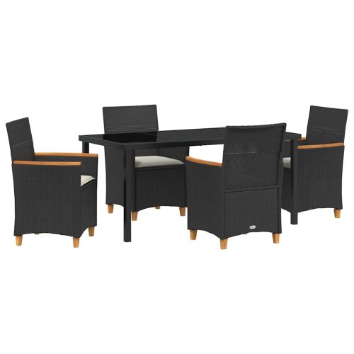 Комплект за хранене в градината 5 pcs Черно полиратан