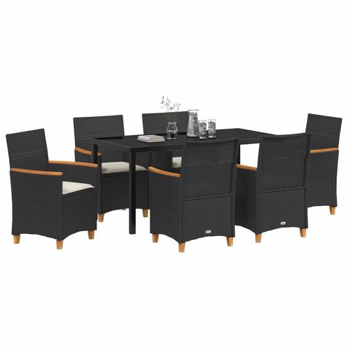 Комплект за хранене в градината 7 pcs Черно полиратан