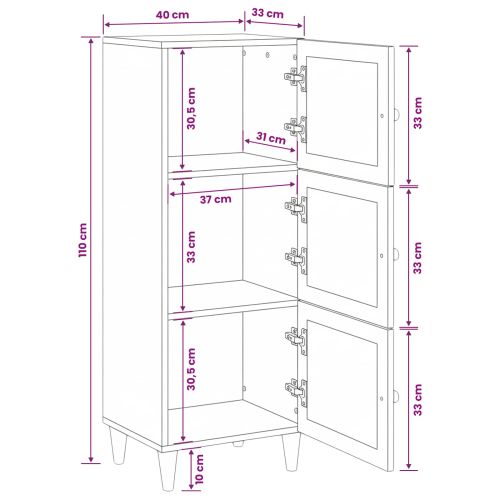 Висок шкаф Светлокафяво 40 x 33 x 110 см мангово дърво масив