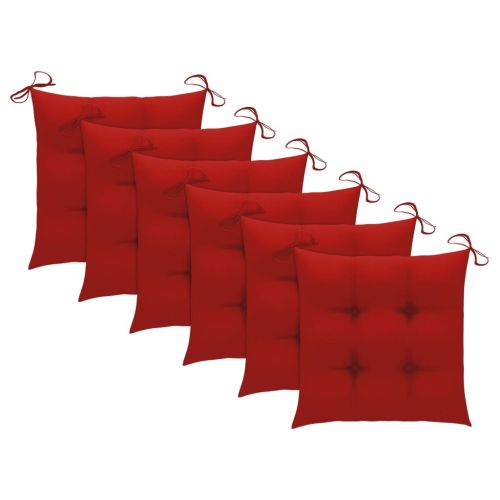 Градински столове с червени възглавници 6 бр тиково дърво масив