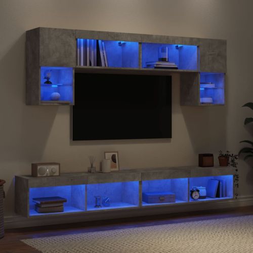 ТВ стенни модули с LED, 6 части, бетонно сиви, инженерно дърво