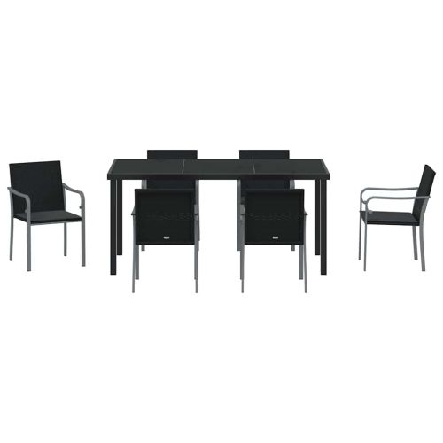 Комплект за хранене в градината 7 pcs Черен и Сив ПЕ ратан